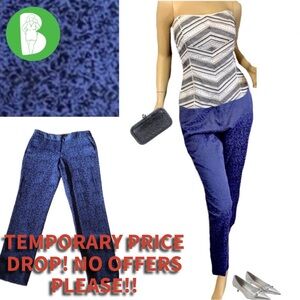 DANA BUCHMAN DARK BLUE & BLACK BROCADE STRAIGHT LEG ANKLE LENGTH TROUSERS (4)